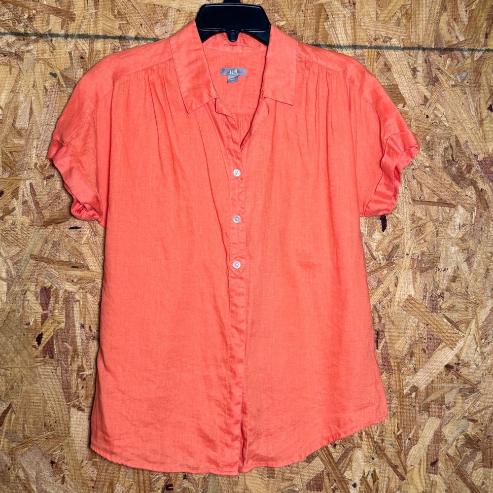 J. Jill 100% Linen Orange Button Blouse Top Lagenlook Coastal Chic Minimalist S